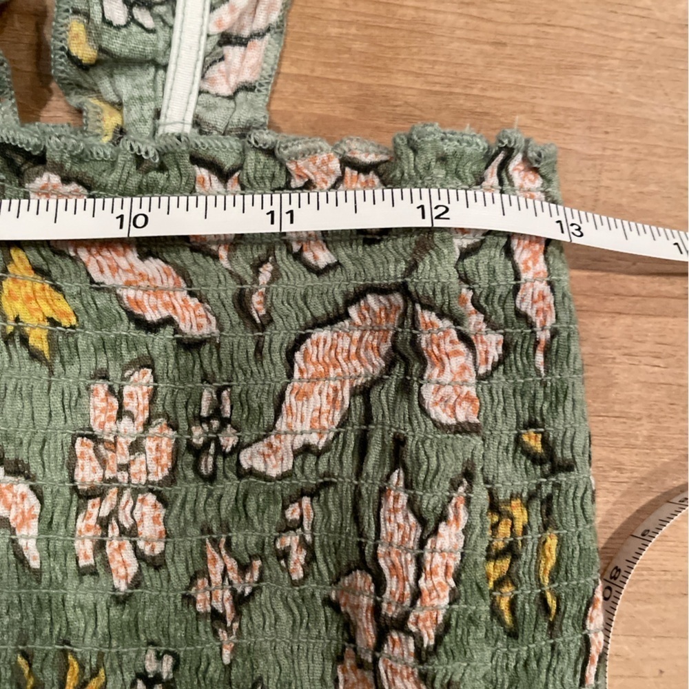 Aerie Smocked pastel floral cotton halter crop top cami beach boho summer M - Picture 2 of 8